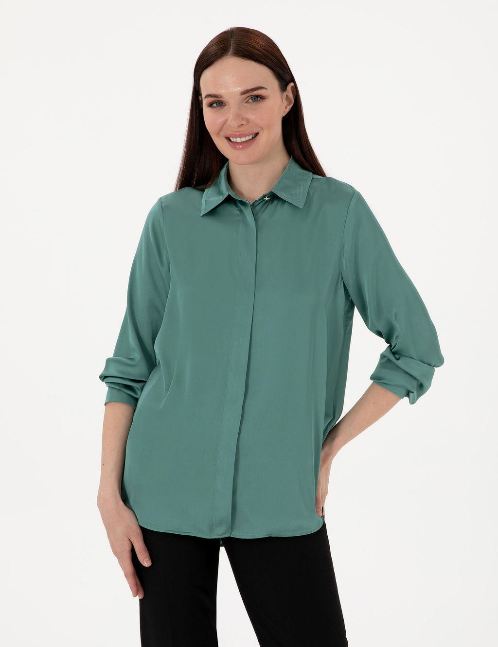 Ye_il Comfort Fit Uzun Kollu G_mlek