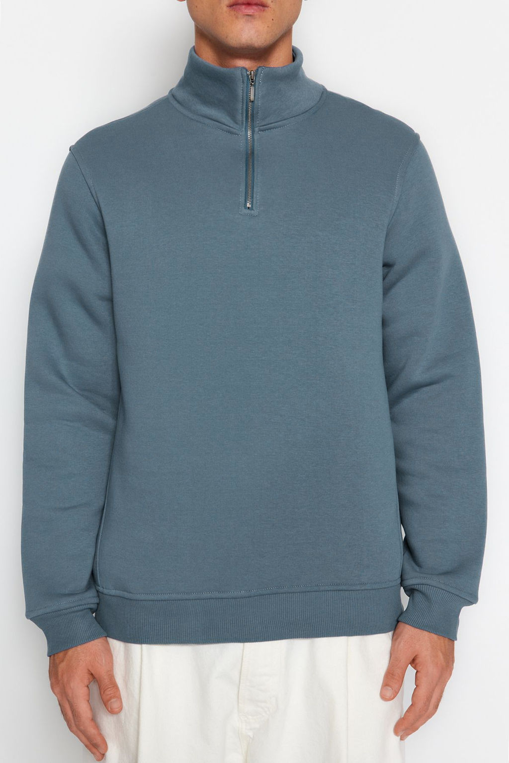 Mavi Regular/Normal Kesim Dik Yaka Fermuarl? Pamuklu Basic Ici Polarl? Sweatshirt TMNAW24SW00041