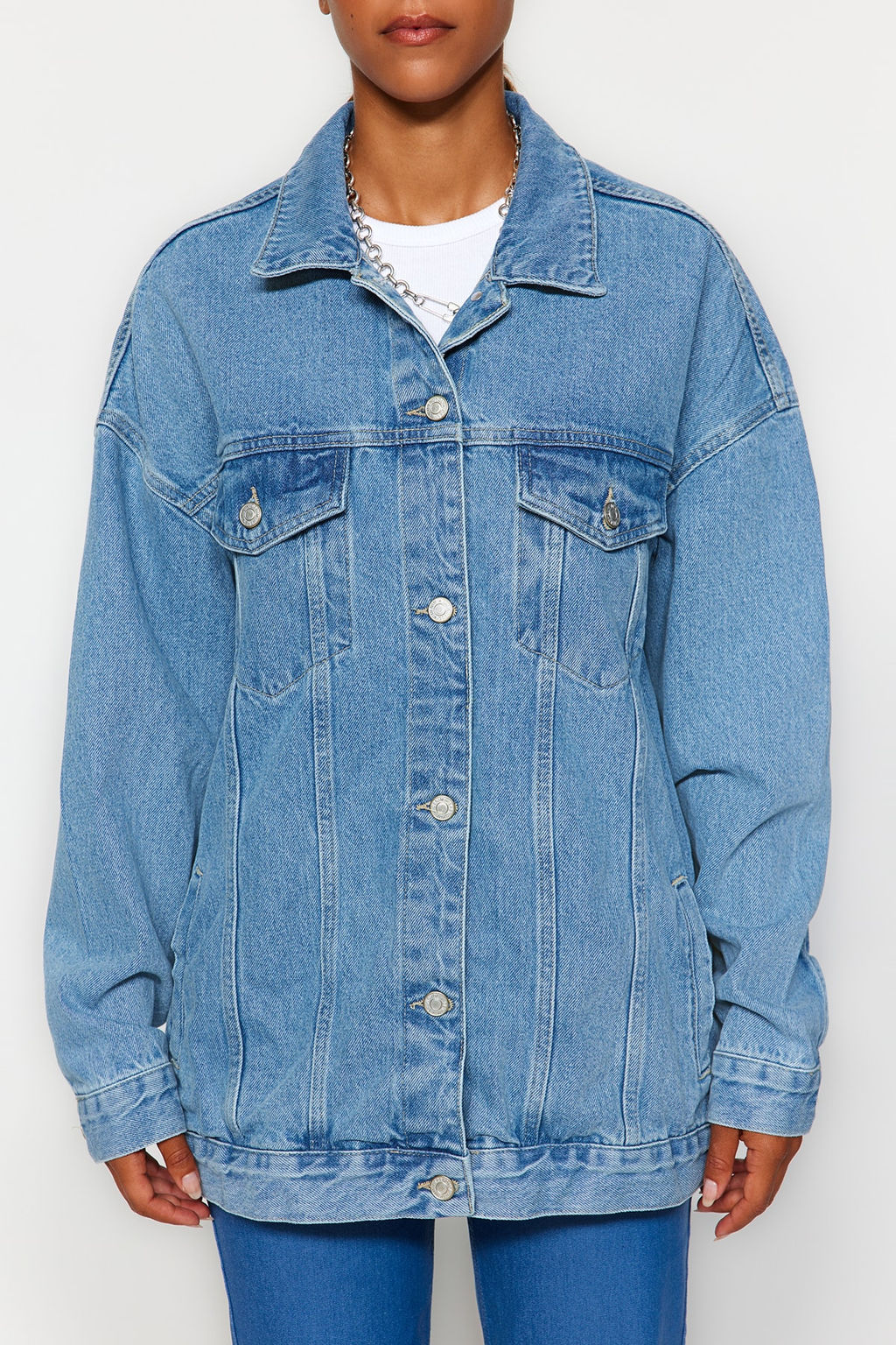 Mavi Oversize Trucker Denim Ceket TWOAW23CE00189 - Trendyolmilla фото 11