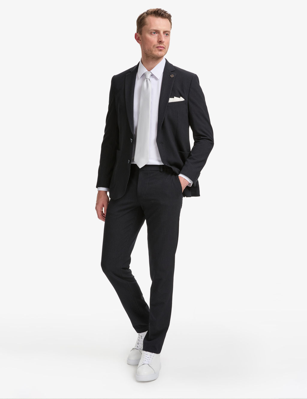 Lacivert Ex. Slim Fit _izgili Tak_m Elbise