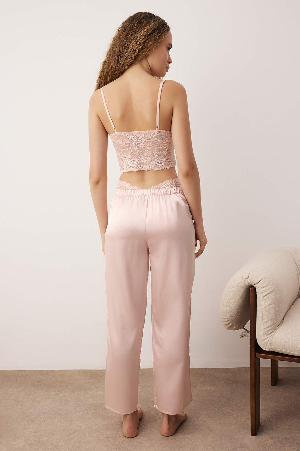 Lacivert 3lu Ceyiz Set Ust Dantel, Alt Saten Ask?l? Kulotlu Dokuma Pijama Tak?m? THMAW26PT00077 - Trendyolmilla фото 11