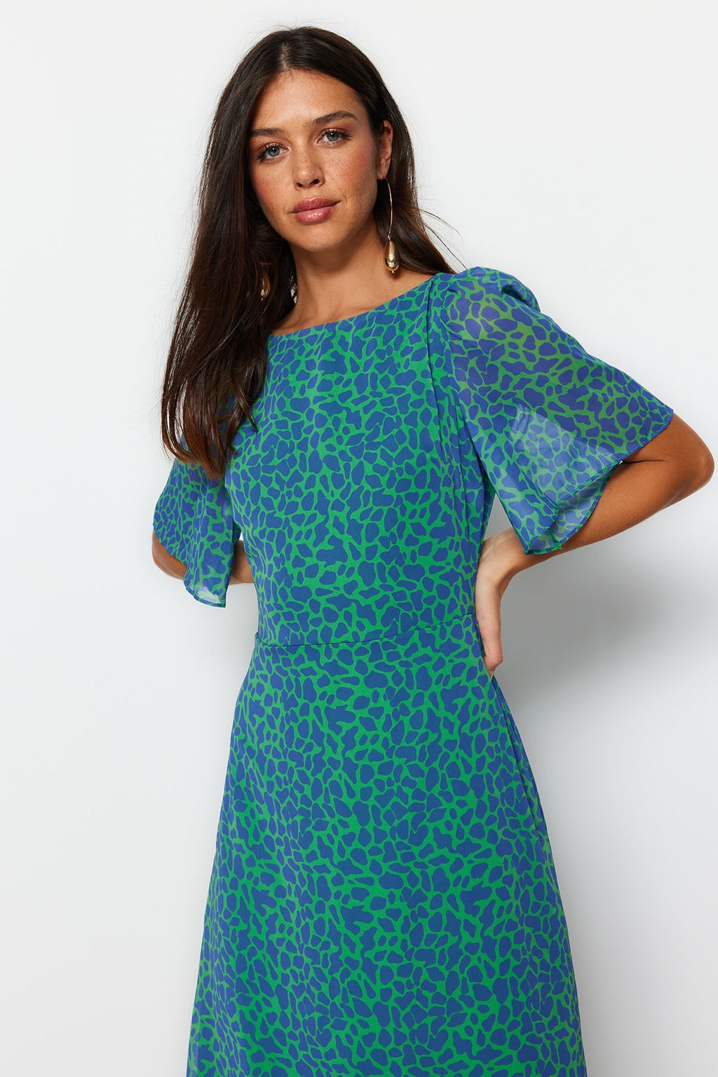 Fusya Animal Desenli A Kesim Melek Kol Astarl? Sifon Ucus Ucus Dokuma Midi Elbise TWOSS23EL01372 - Trendyolmilla фото 22