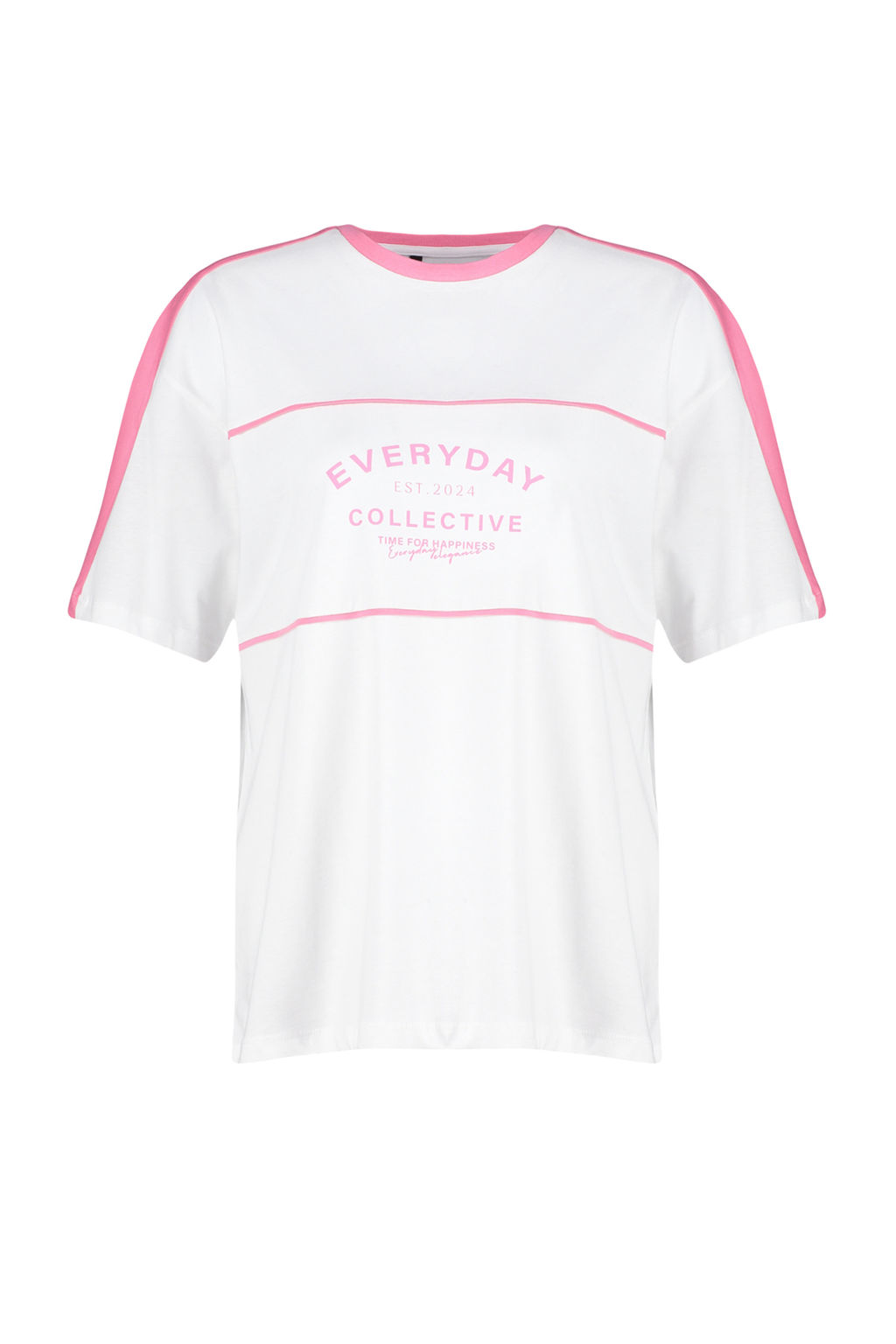 Beyaz %100 Kal?n Pamuklu Renk Bloklu Sloganl? Oversize/Genis Kal?p Orme T-Shirt TWOSS24TS00132