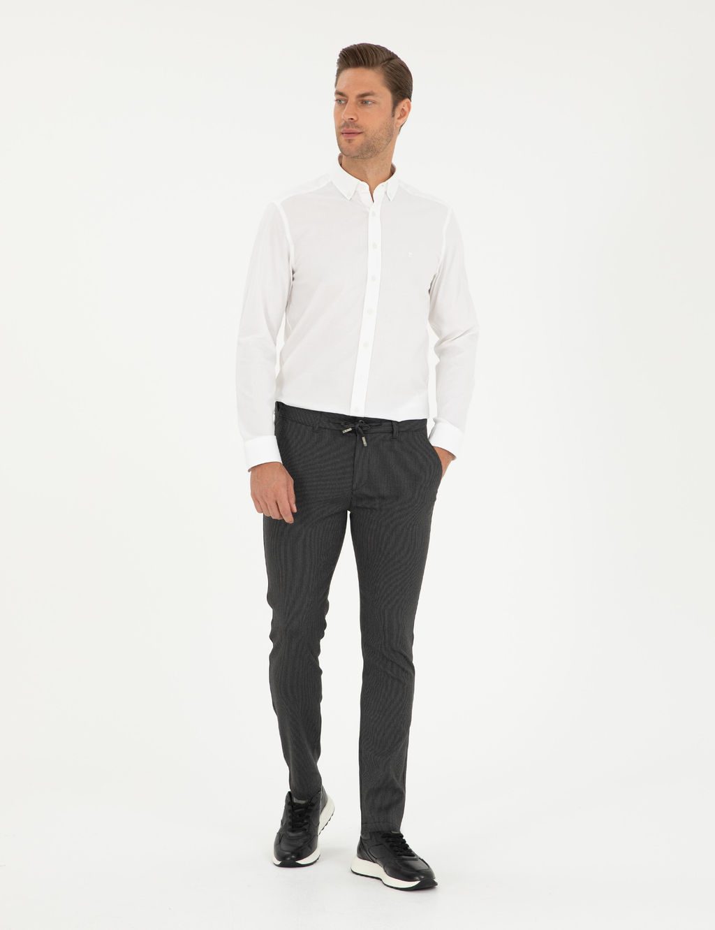 Antrasit Slim Fit Kanvas Pantolon