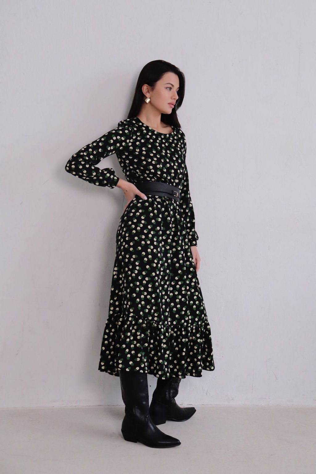 Платье чёрное с принтом длины миди - Martichelli фото 6