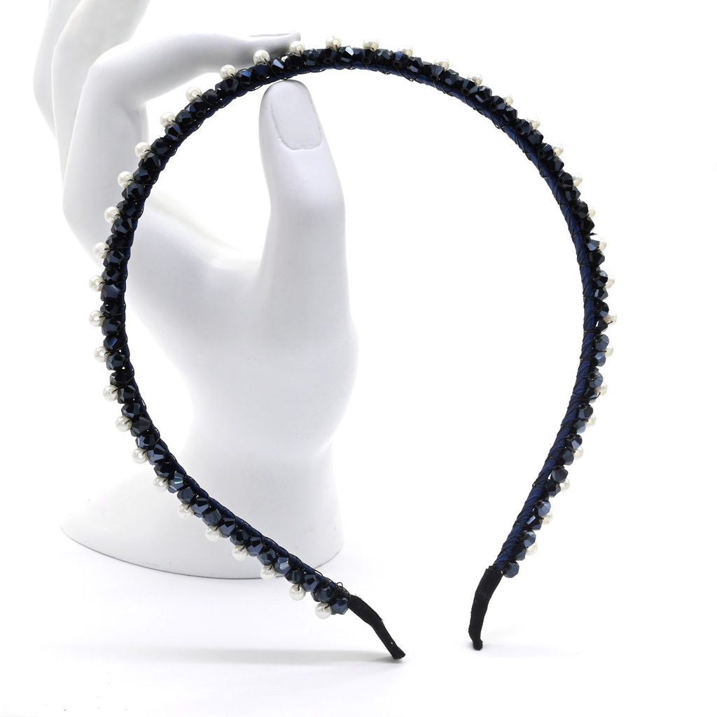 Ободок для волос с цирконом, цвет синий