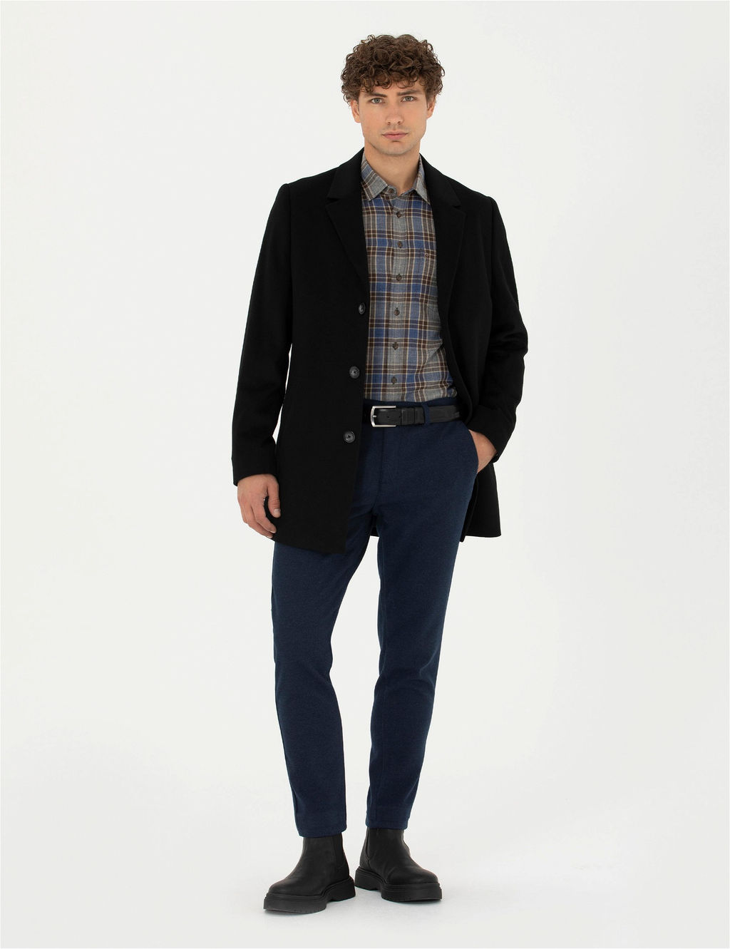 Siyah Y_n Kar___ml_ Ekstra Slim Fit Ka_e Kaban