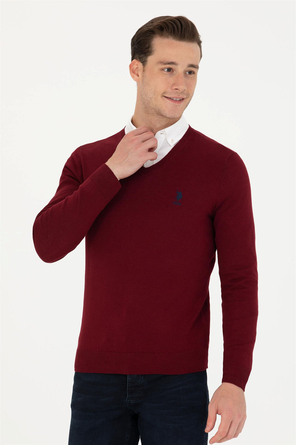 U. S. Polo Assn / Мужской бордово-красный базовый свитер - U.s. polo assn фото 8