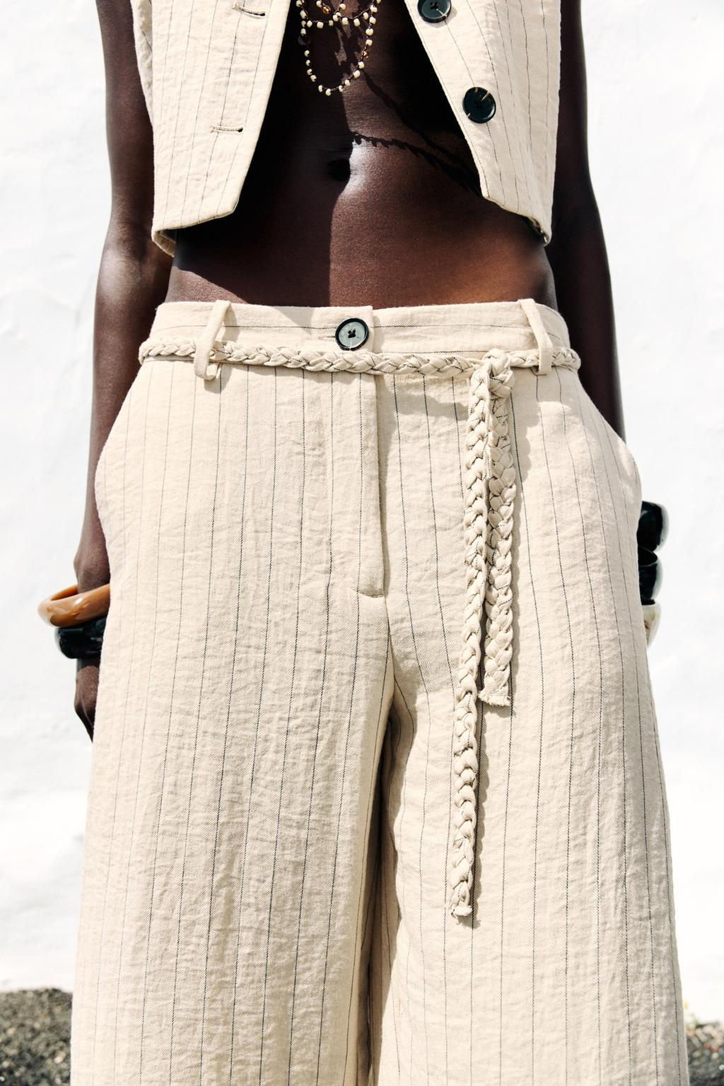 STRIPED TROUSERS WITH BRAIDED BELT - Zara фото 5