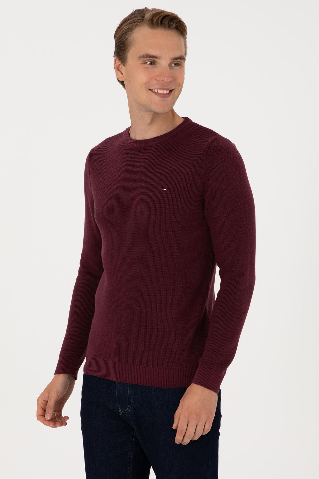 Erkek Slim Fit Bisiklet Yaka Bordo Basic Kazak - U.s. polo assn фото 3