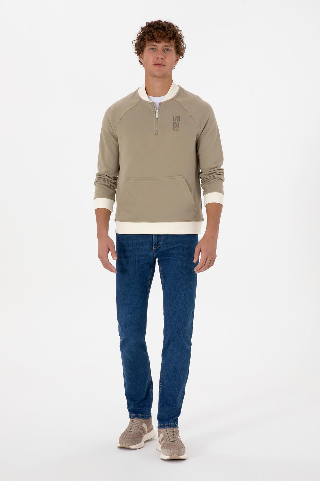 Erkek Yar_m Fermuarl_ Comfort Fit A__k Haki Basic Sweatshirt - U.s. polo assn фото 4