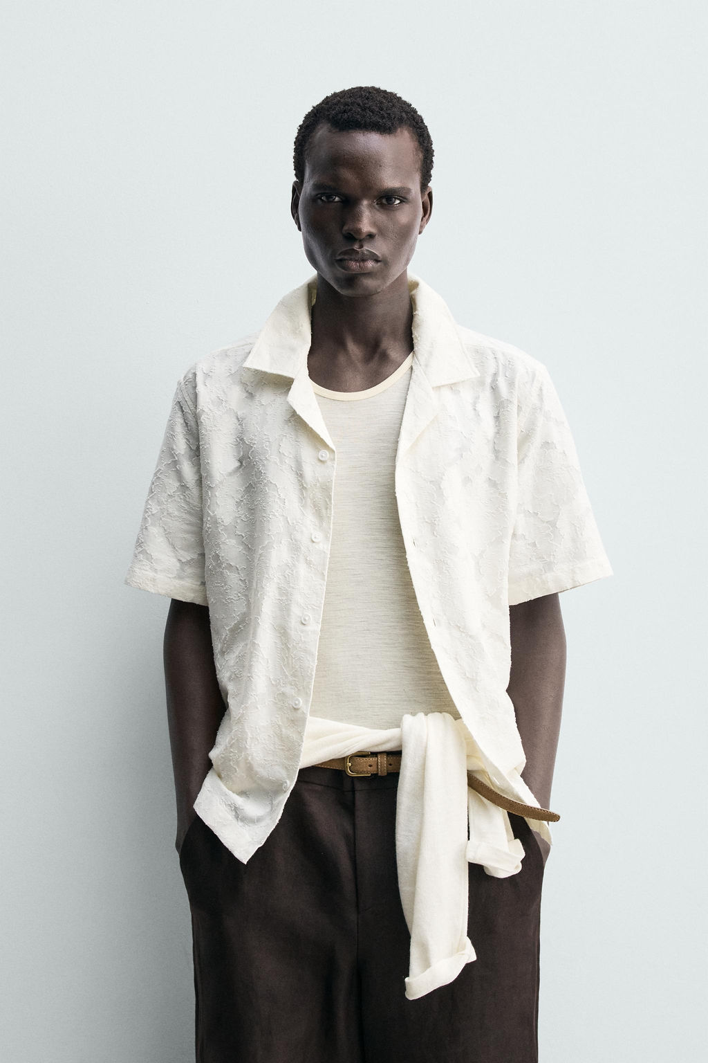 CAMISA RELAXED FIT JACQUARD TEXTURA / Blanco roto
