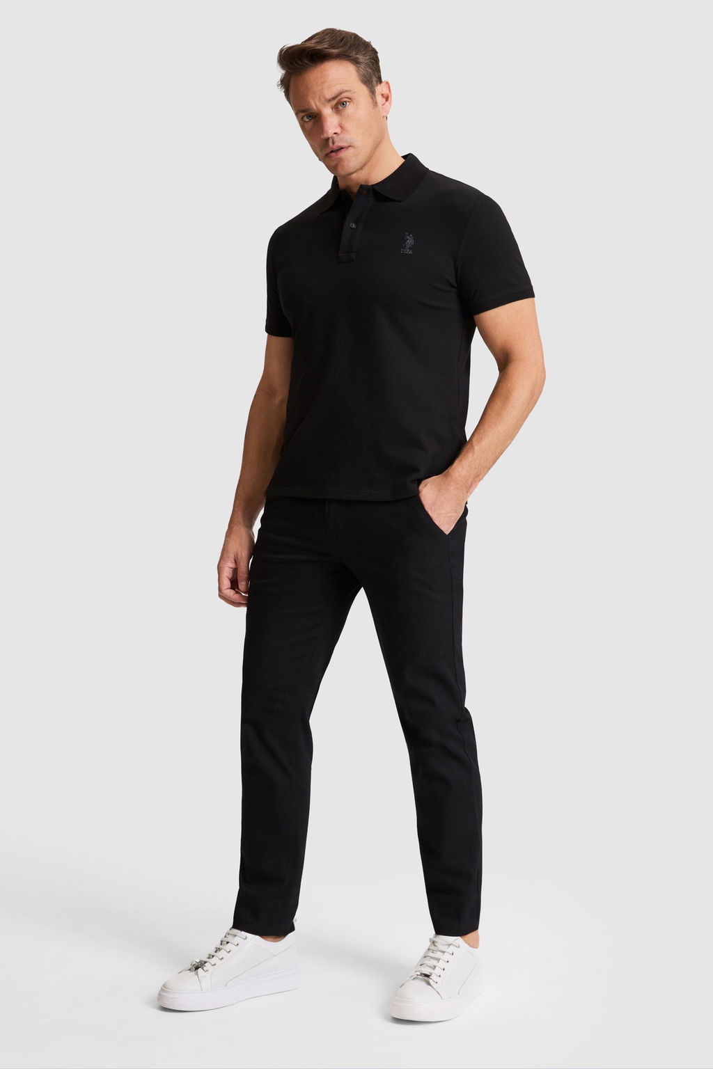 Erkek Siyah Slim Fit Polo Yaka Basic Ti__rt