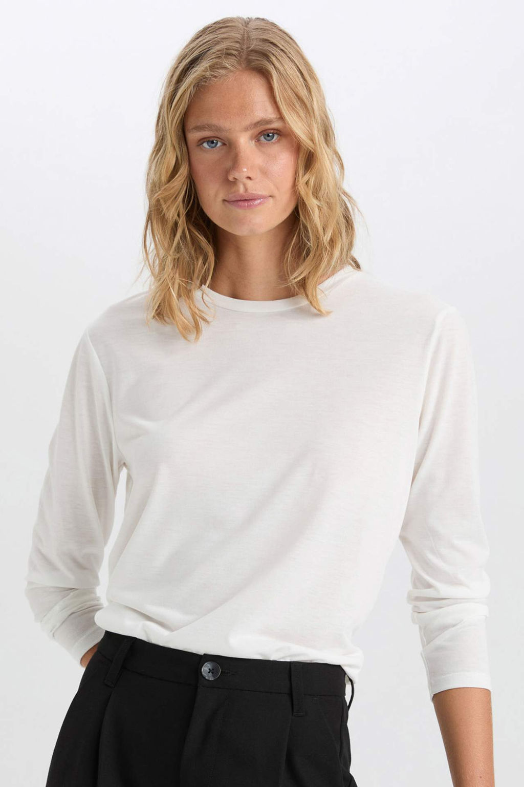 Regular Fit Bisiklet Yaka Basic Duz Casual Uzun Kollu Tisort - Defacto фото 2