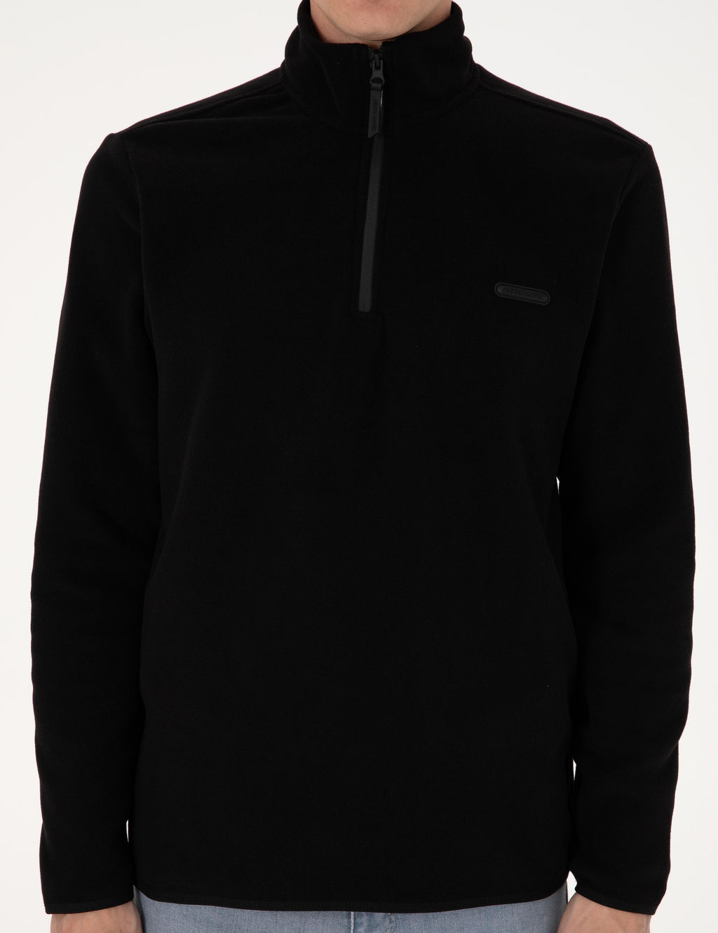Siyah Regular Fit Yar_m Fermuarl_ Polar Sweatshirt