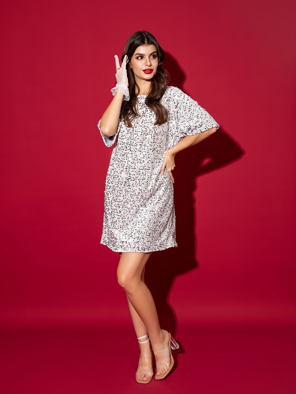 Платье женское мини серебристо-серое с пайетками - Mark formelle фото 7