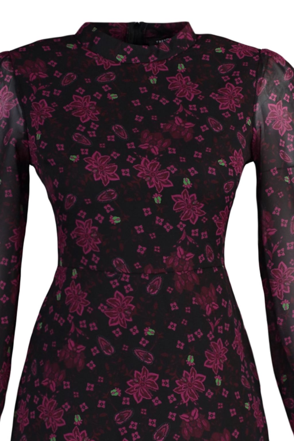 Pembe Cicekli A Kesim Dik Yaka Midi Astarl? Sifon Dokuma K?sl?k Elbise TWOAW20EL1313