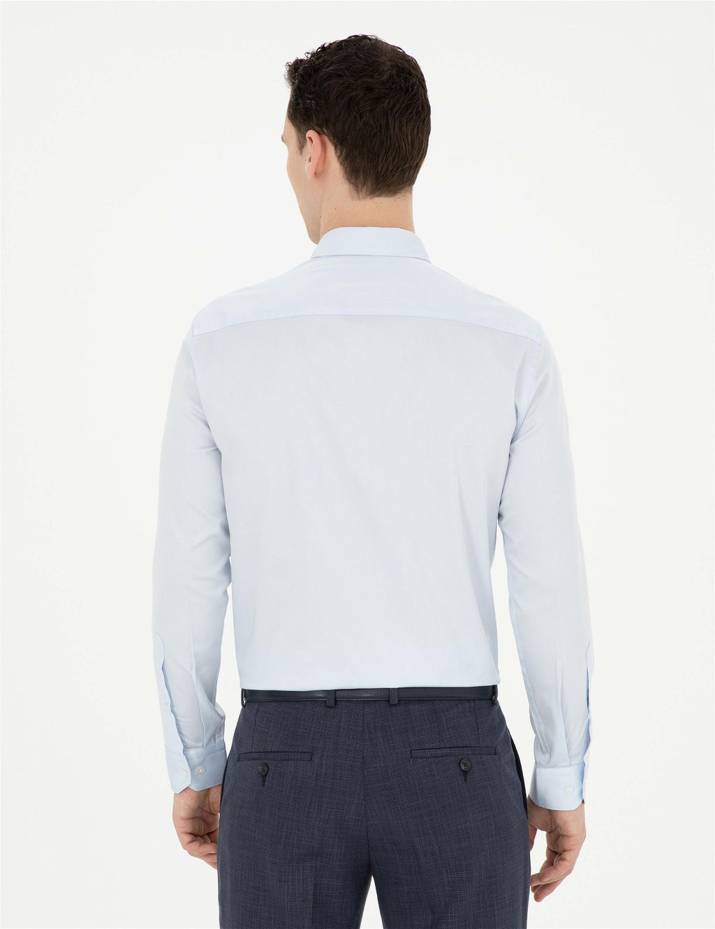 A__k Mavi Slim Fit Uzun Kollu Basic G_mlek
