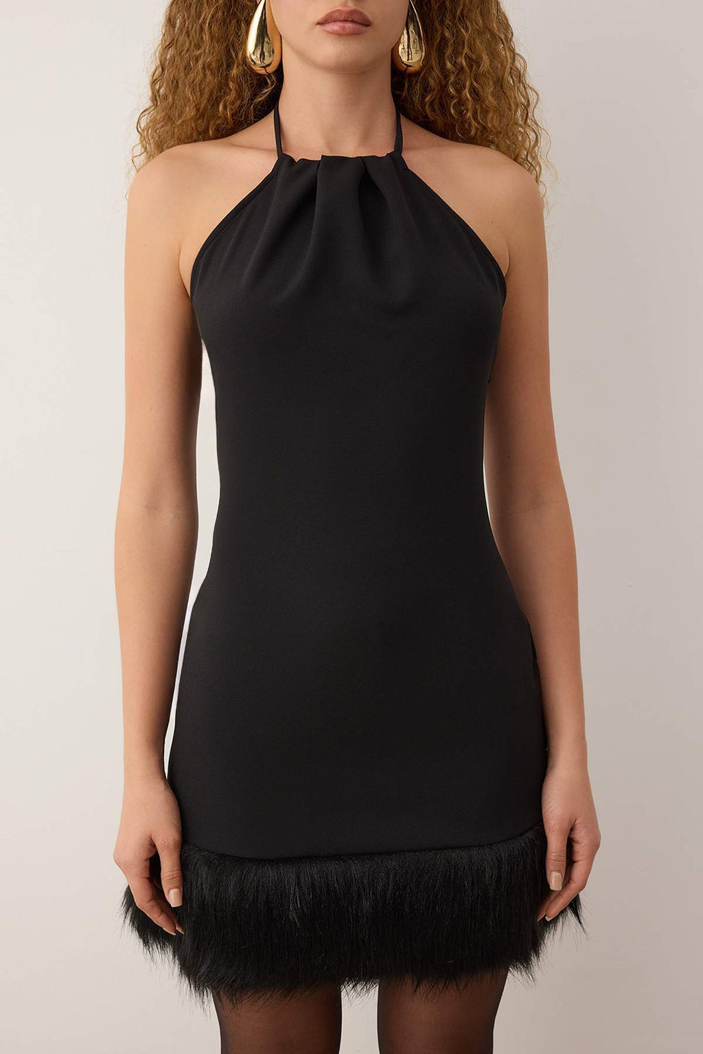 Siyah Otris Detayl? Dokuma K?sa / Mini Elbise TPRAW26EL00059 - Trendyolmilla фото 3