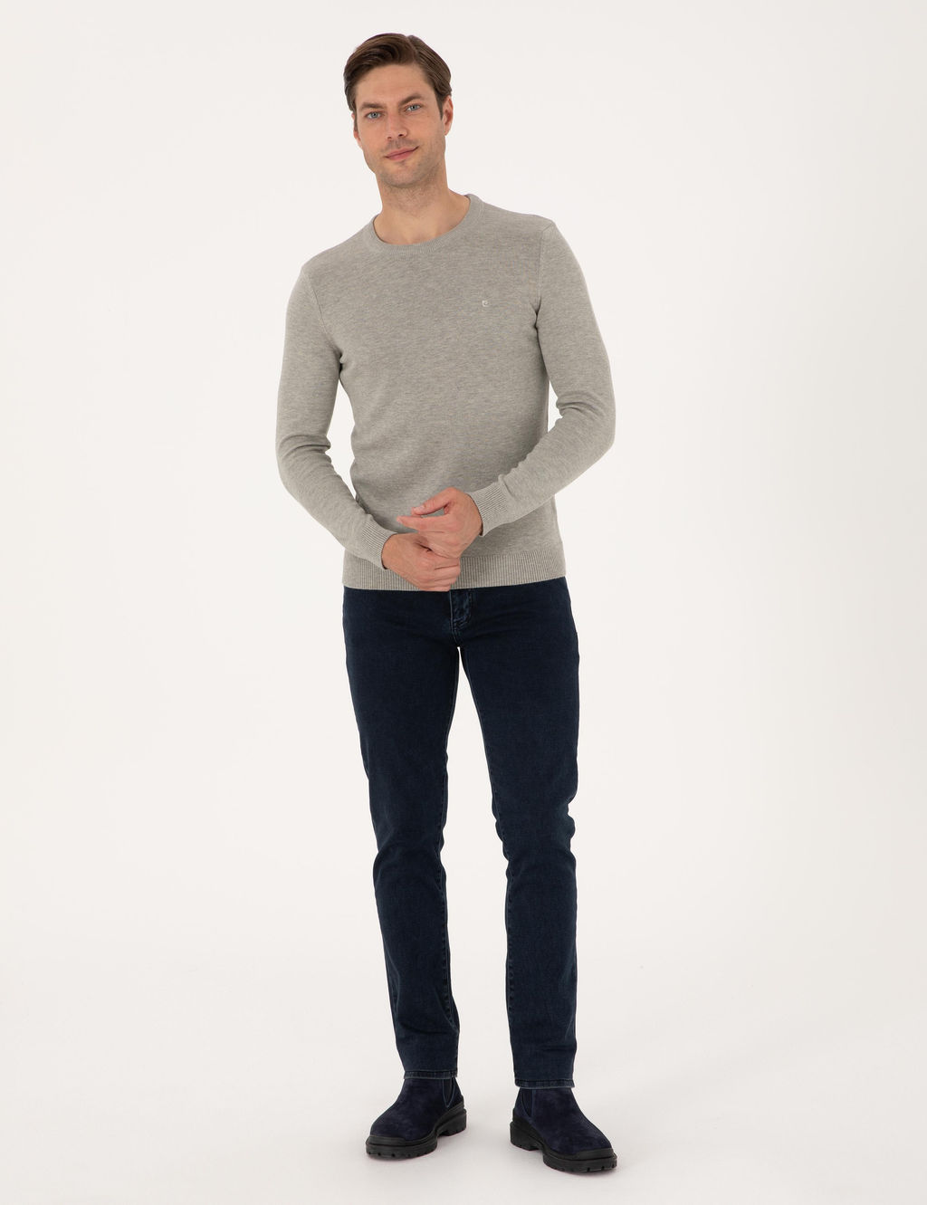 A__k Gri Melanj Slim Fit Bisiklet Yaka Basic Triko Kazak - Pierre cardin фото 4