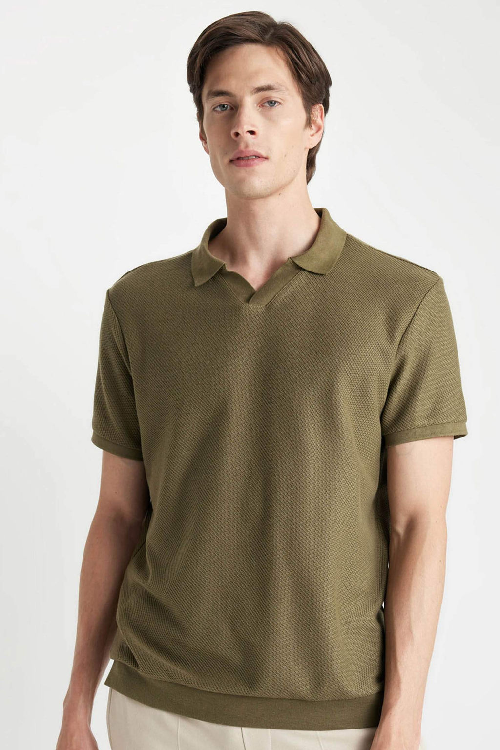 Regular Fit K?sa Kollu Orgu Gorunumlu Polo Tisort - Defacto фото 3