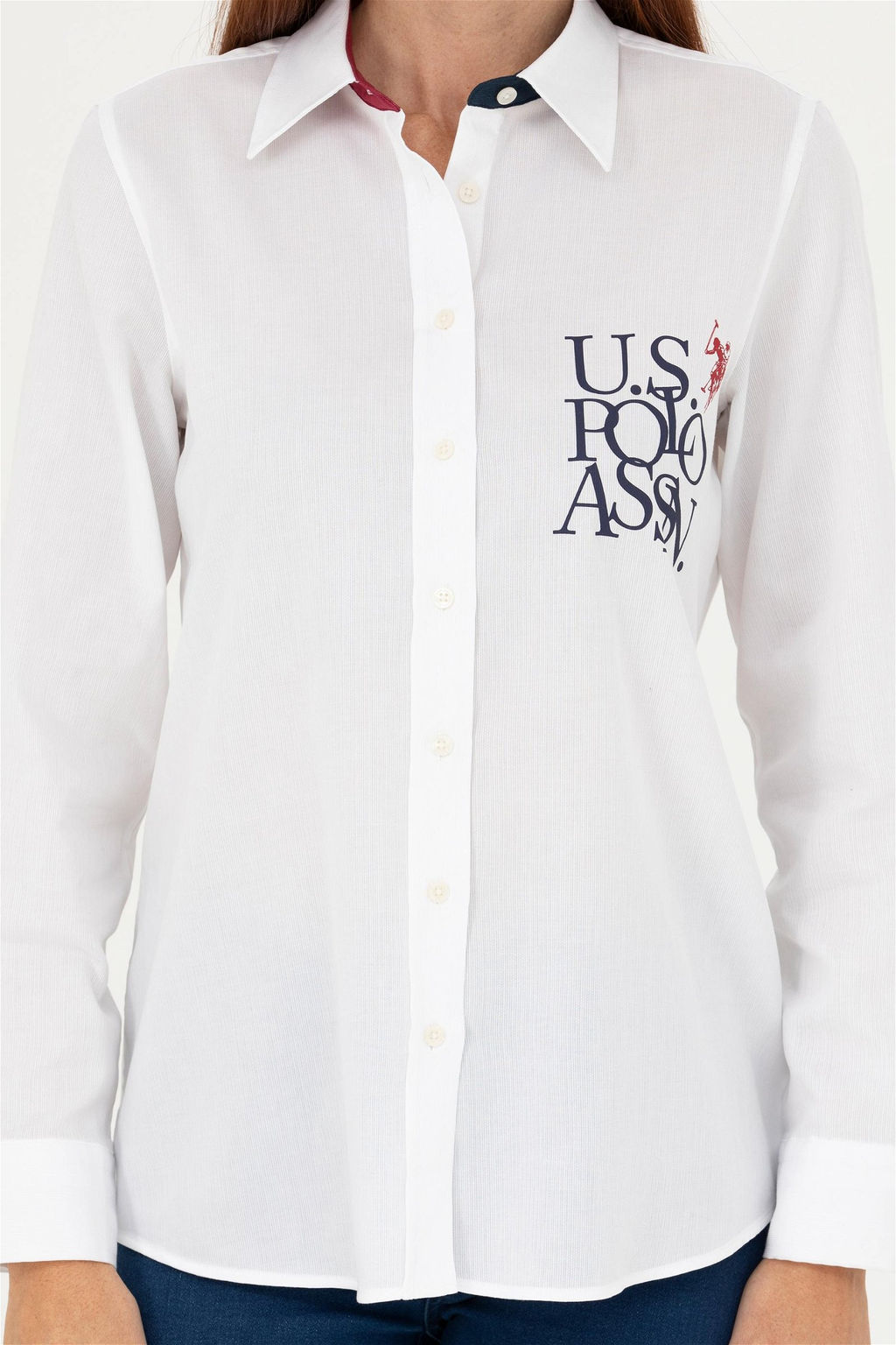 Женская белая рубашка с длинным рукавом - U.s. polo assn фото 6