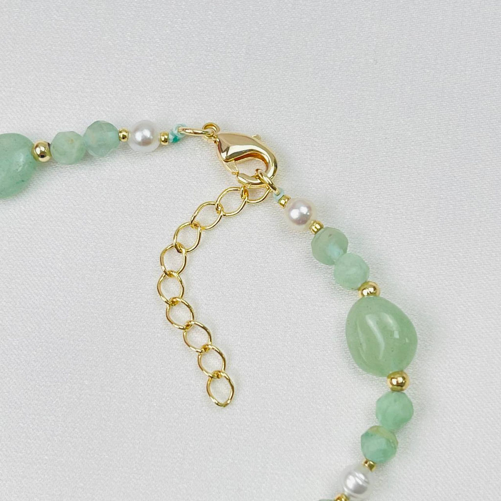 Браслет с подвеской перо из зеленого Ангелита и Кварца с Жемчугом 16,5 см +