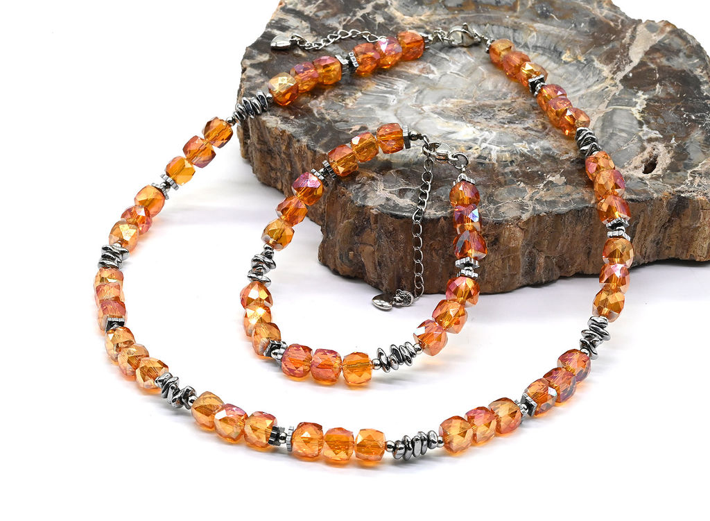 Чокер и браслет из циркона кубик граненый 6*6мм, цвет синий, 40см, 17см - Радуга камня фото 11