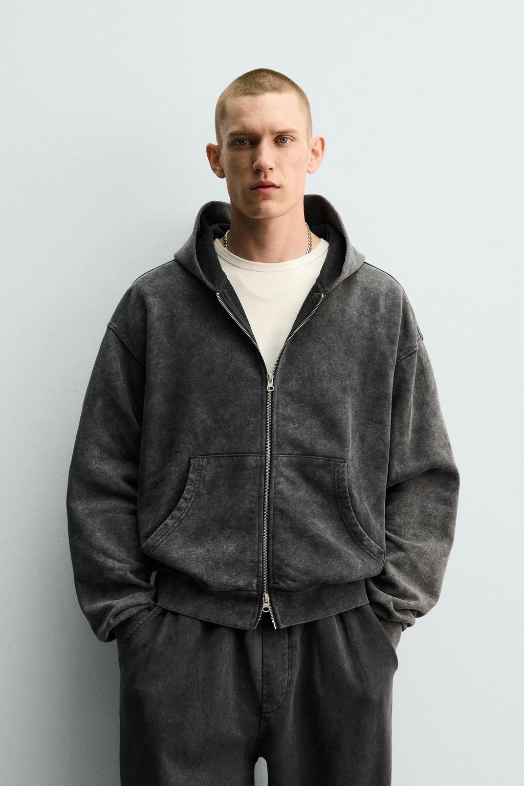 SUDADERA LAVADA CREMALLERA CAPUCHA / Antracita oscuro - Zara фото 10