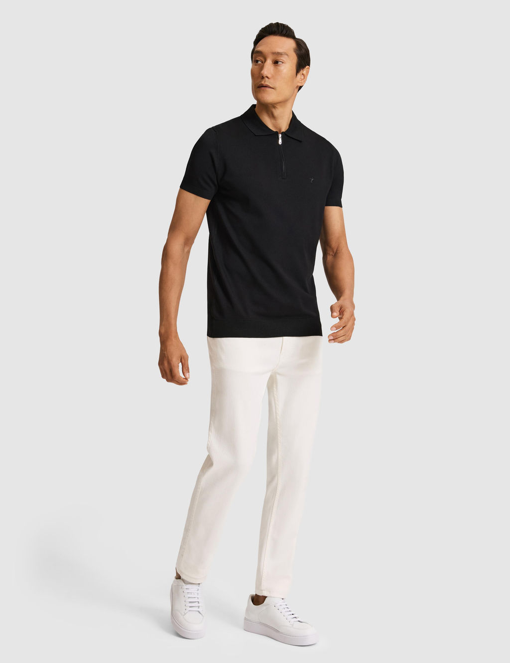 Siyah Slim Fit Fermuarl_ Polo Yaka Triko T-shirt