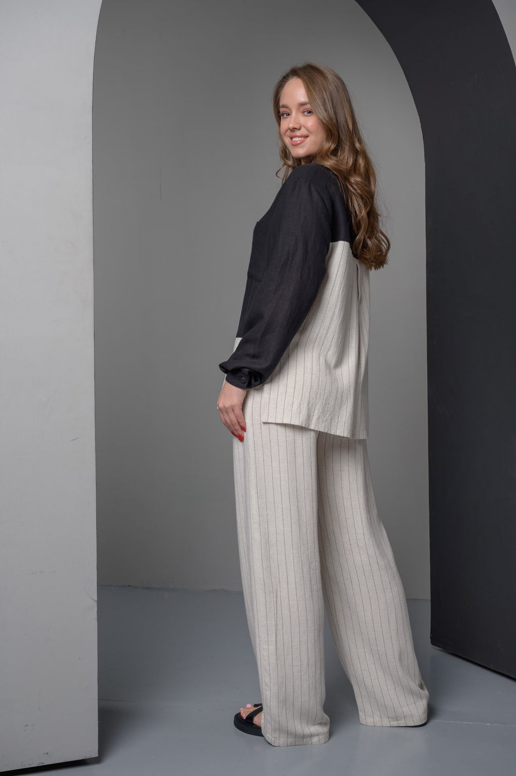 70% ЛЁН+30% ВИСКОЗА стильная комбинированная рубашка