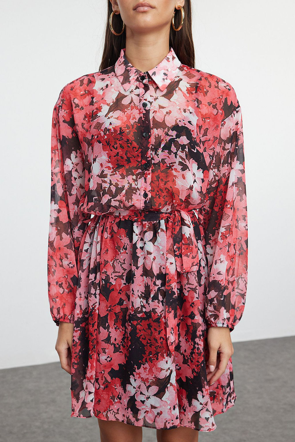 TRENDYOLMILLA Cok Renkli Cicek Desenli Belden Ac?lan Mini Astarl? Sifon Dokuma Elbise TWOAW24EL00841  фото 21