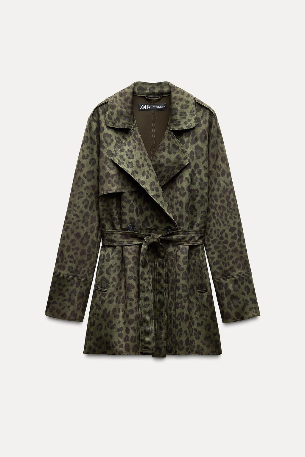 SHORT ANIMAL PRINT FAUX SUEDE TRENCH COAT - Zara фото 5