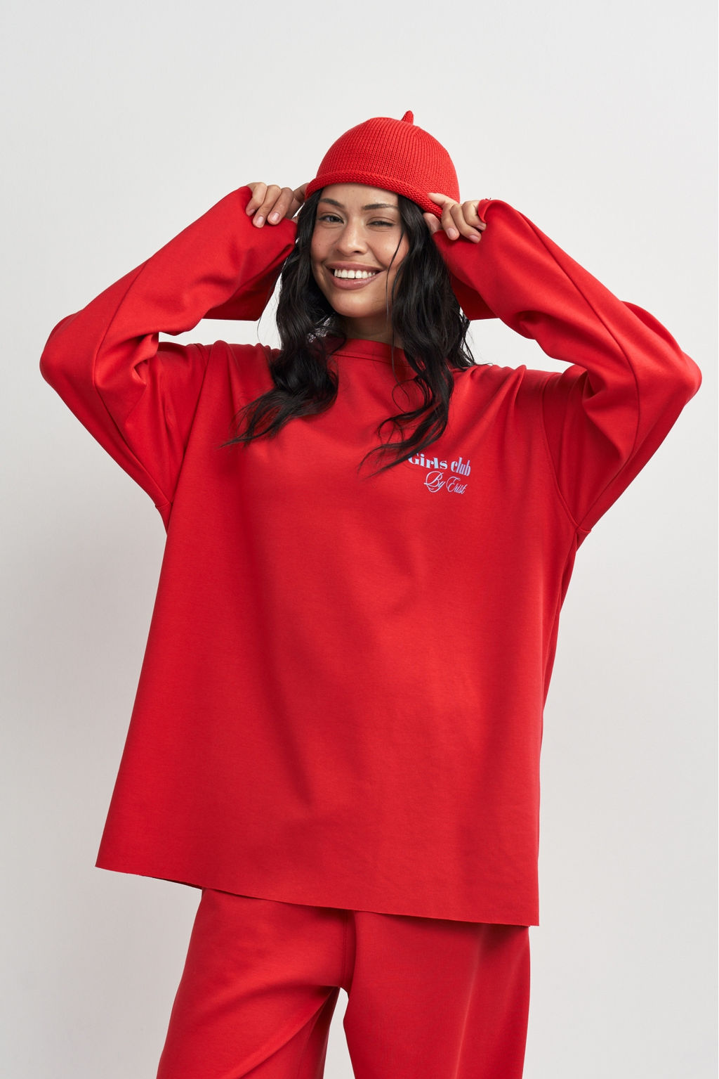 Лонгслив хлопковый с необработанным краем Красный - Erist store фото 3