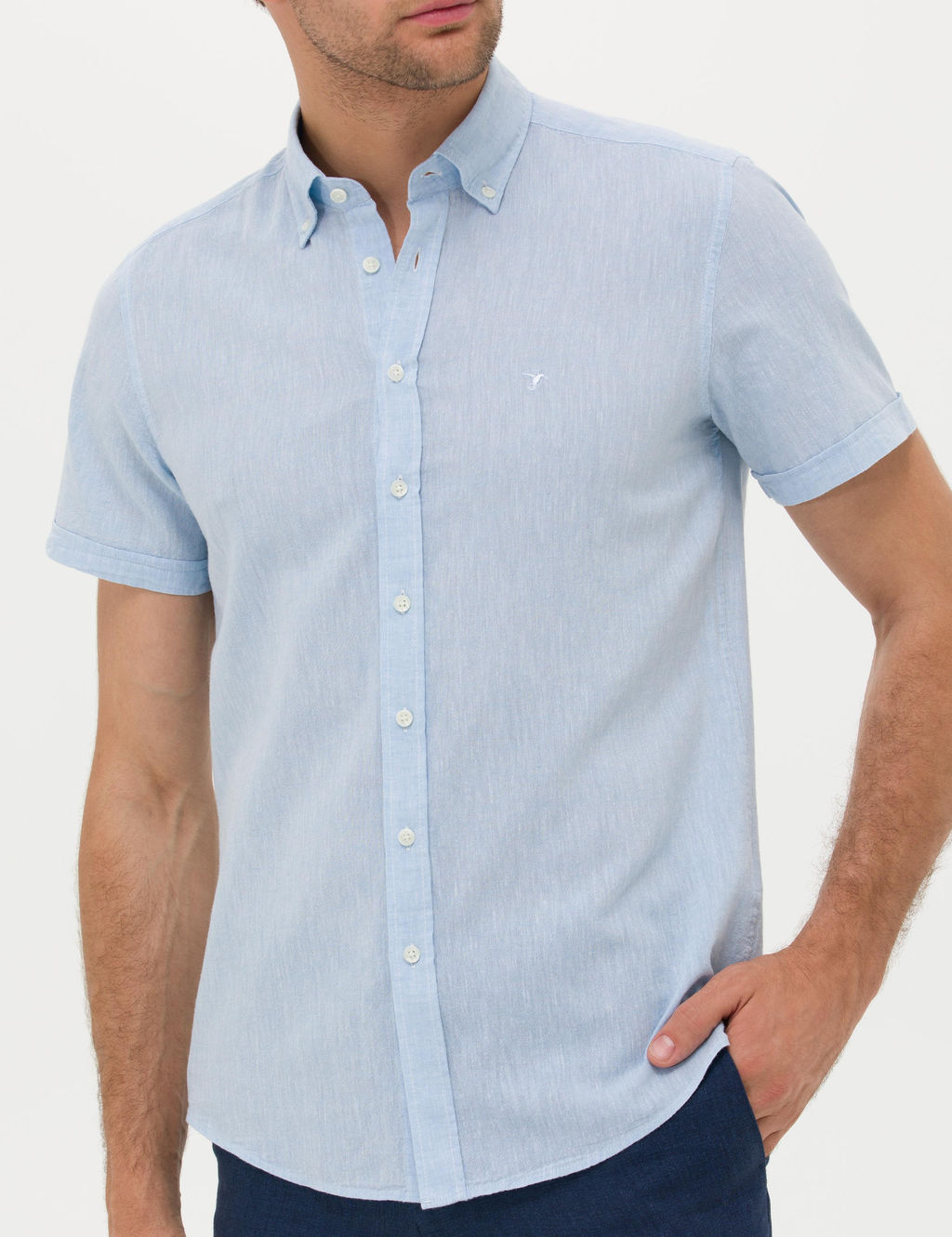 A__k Mavi Slim Fit Keten Kar___ml_ K_sakol G_mlek