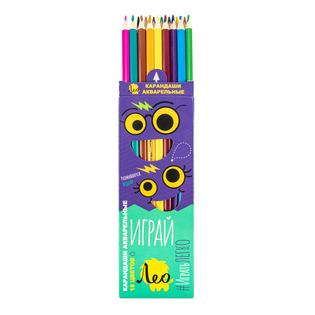 Лео Играй LGWP-18 Набор трехгранных акварельных карандашей заточенный 8 х 18 цв  фото 4