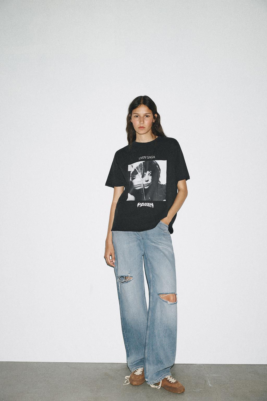 LADY GAGA FADED-EFFECT T-SHIRT