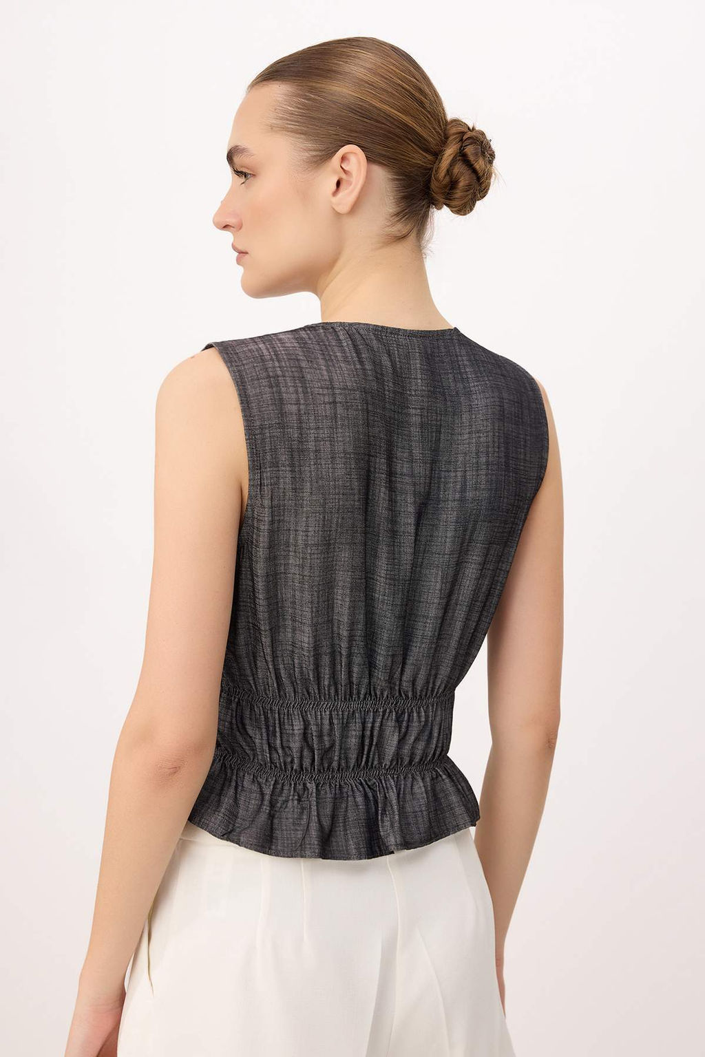 Lacivert Fiyonk Detayl? V Yaka Dokuma Bluz TWOSS26BZ00417