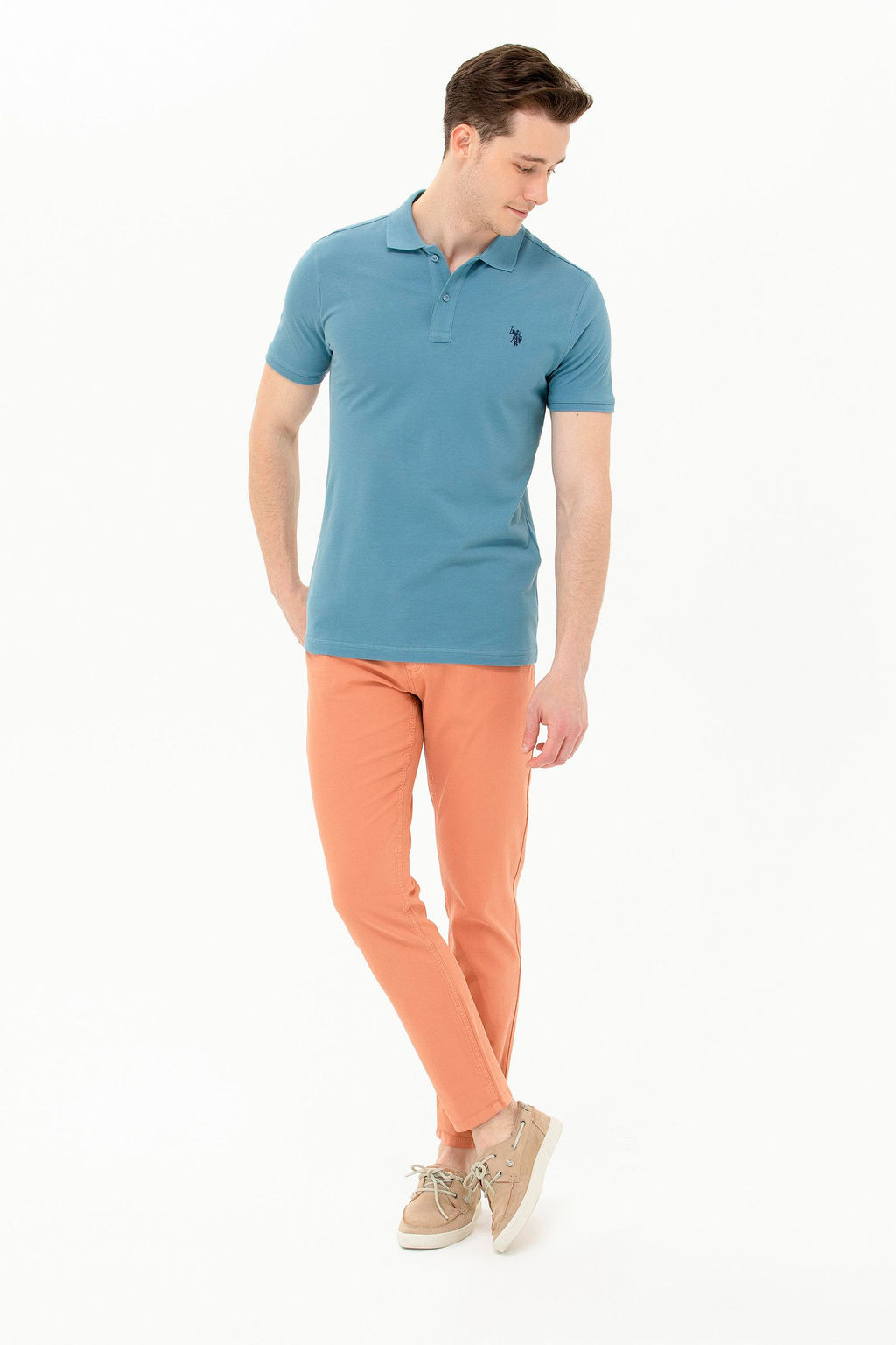 Мужская темно-мятная базовая футболка с воротником поло - U.s. polo assn фото 4