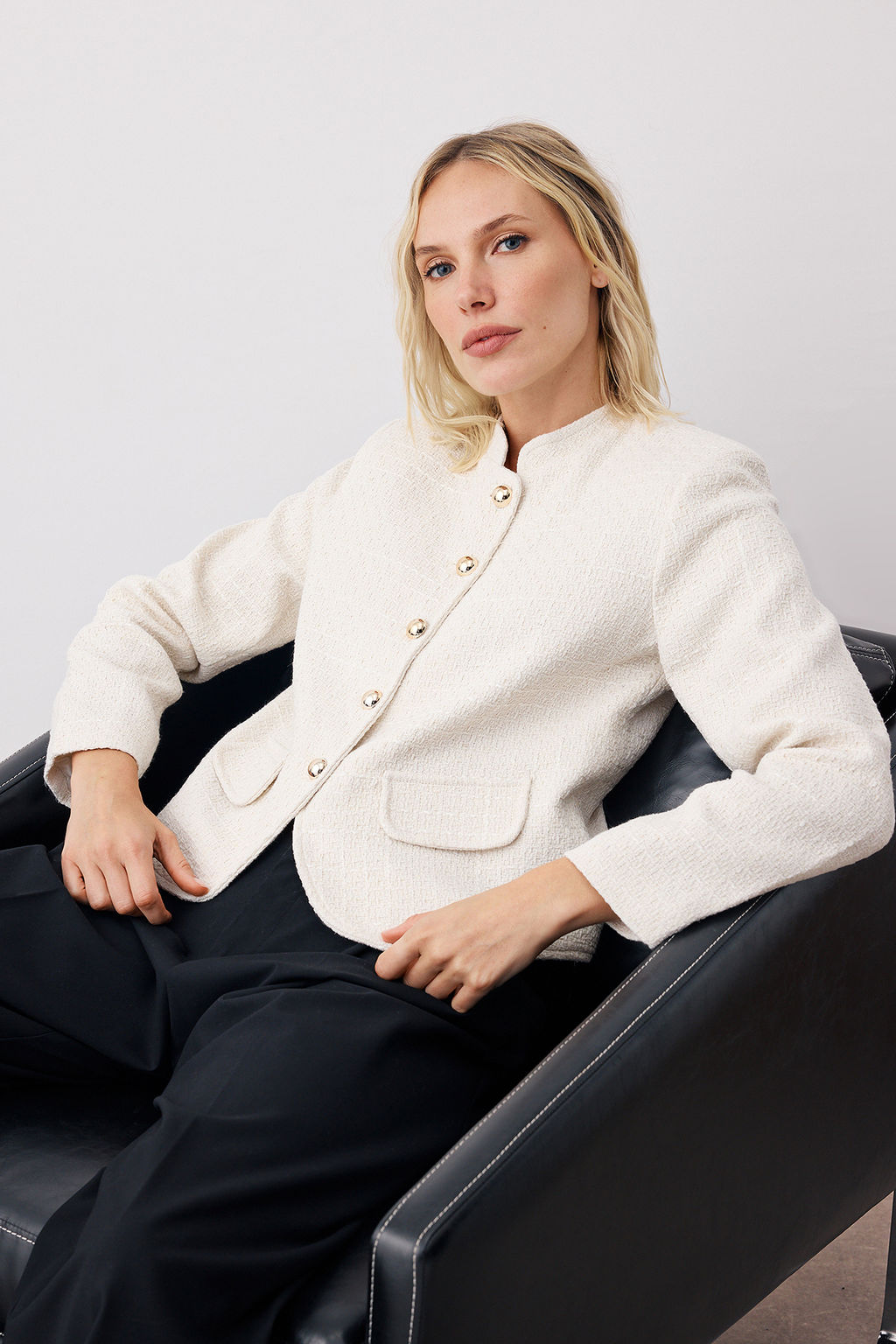 Ekru Dugmeli Dokuma Tuvit Ceket TWOAW26CE00028