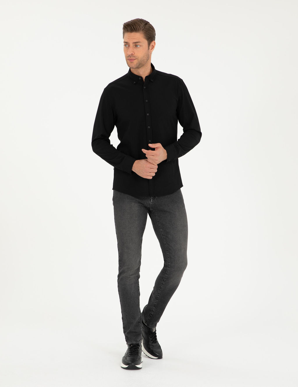 Siyah Slim Fit Uzun Kollu G_mlek