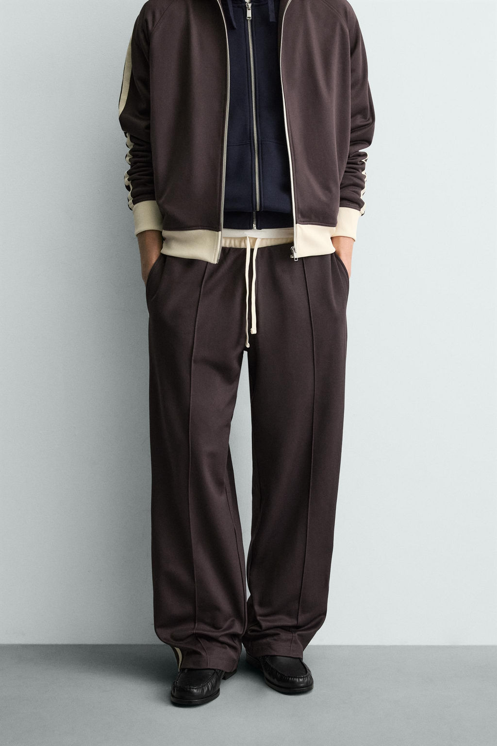 PANTAL?N JOGGER WIDE FIT BANDAS / Granate oscuro - Zara фото 2