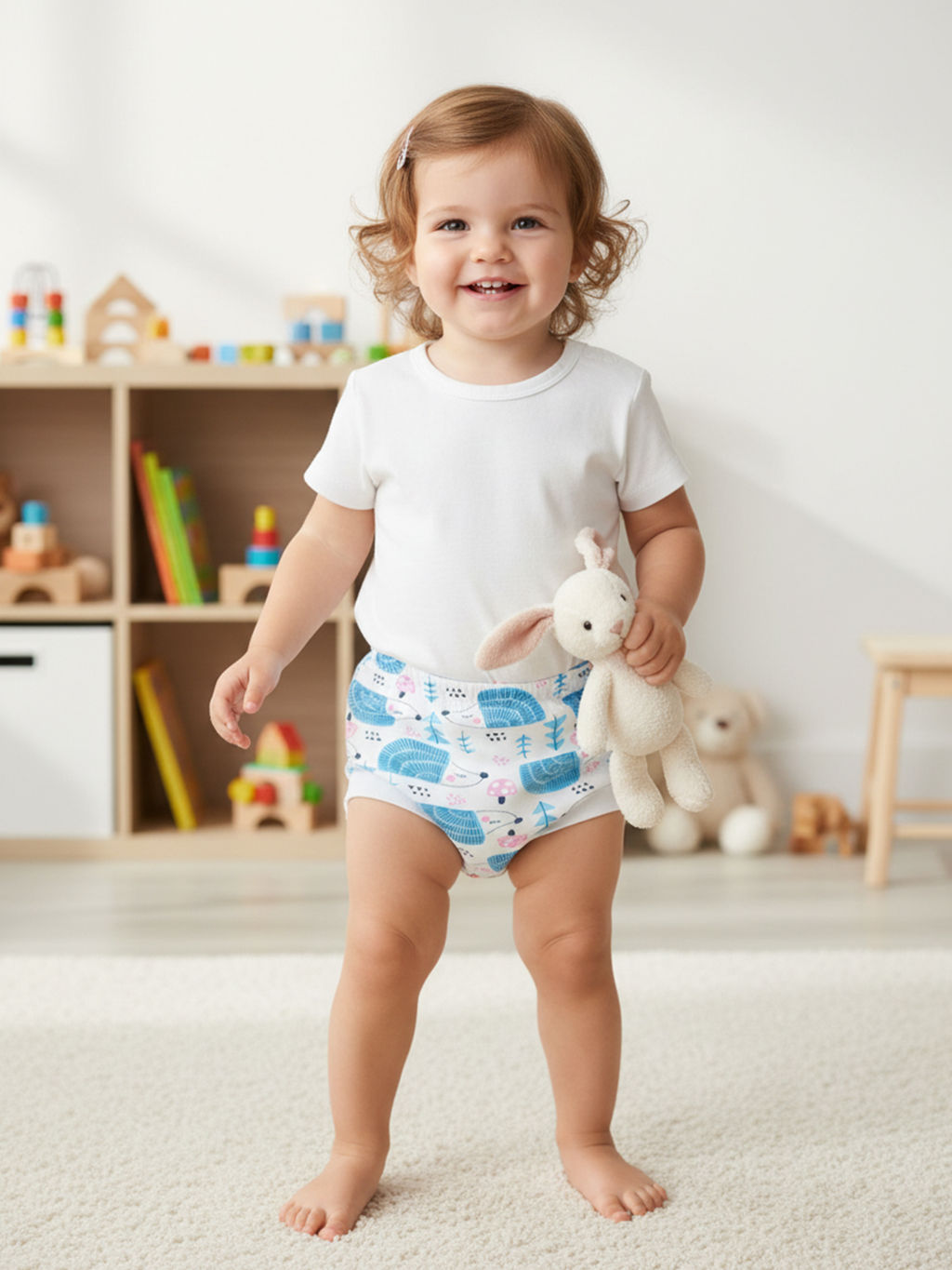 Трусы детские белые бирюзовые ежики