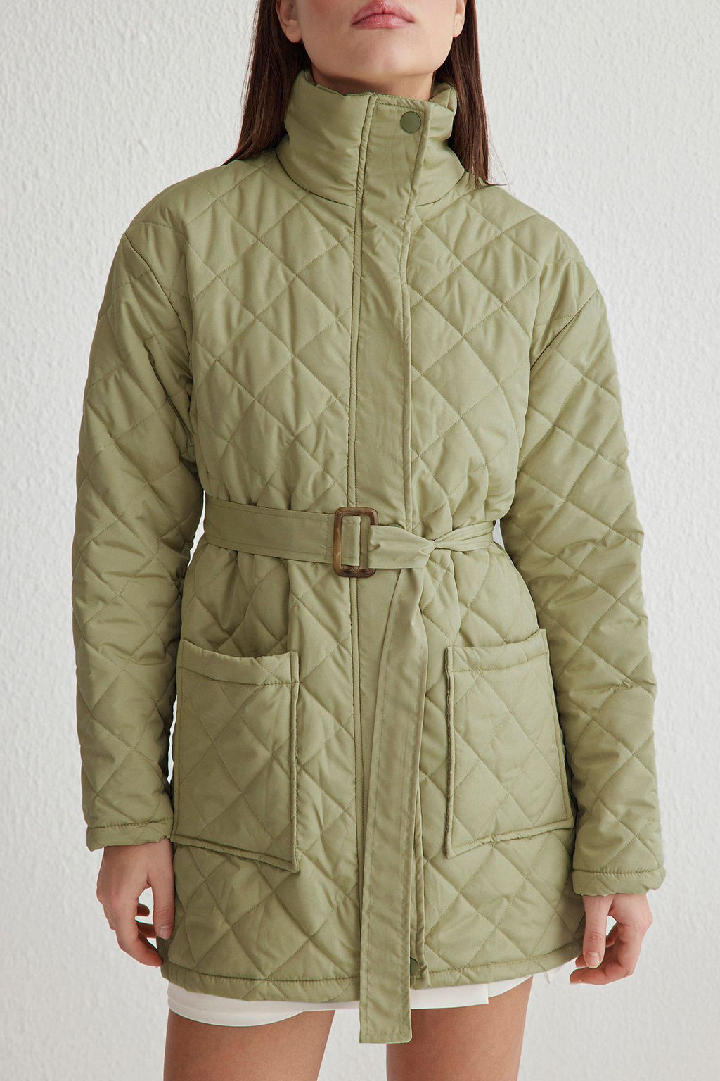 TRENDYOLMILLA Yesil Oversize Kemerli Su Itici Kapitone Mont TWOAW23MO00170  фото 3