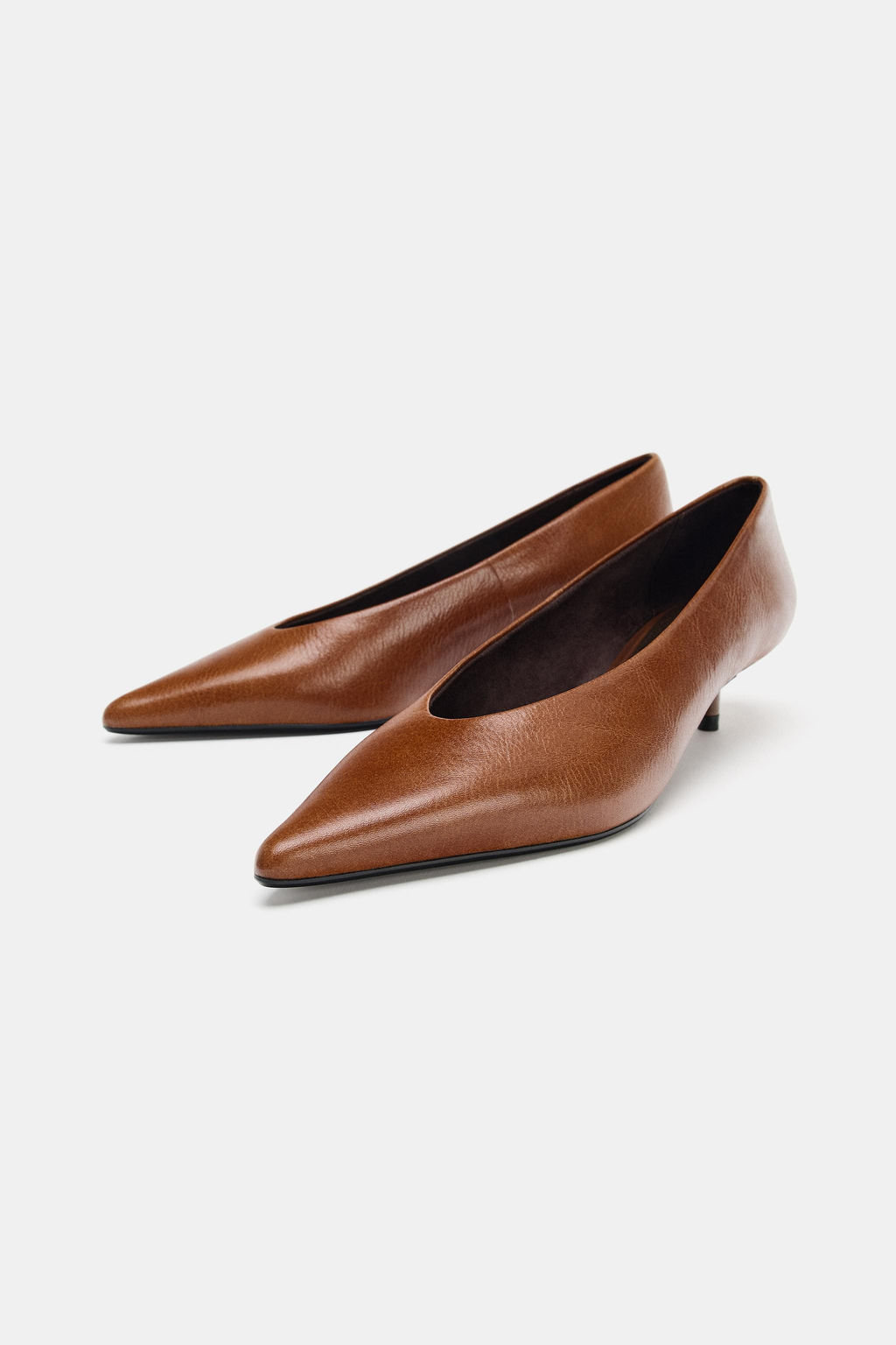 LEATHER KITTEN HEEL SHOES - Zara фото 9