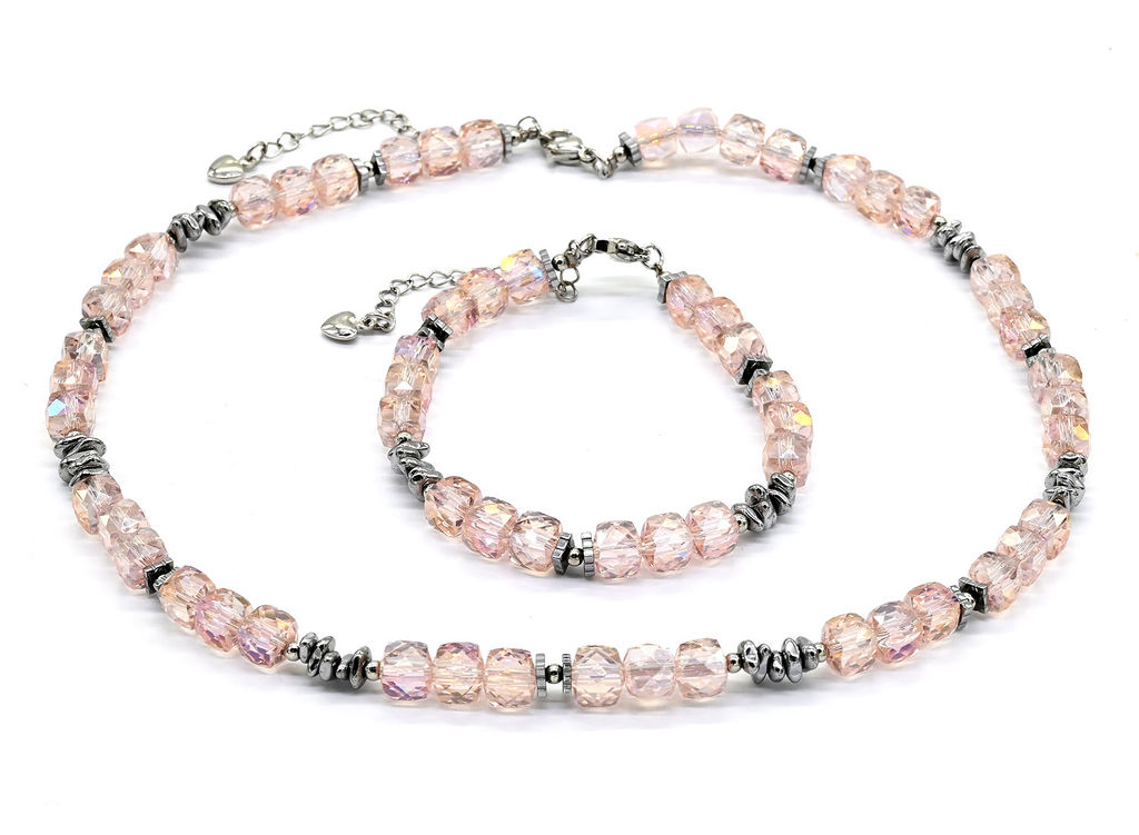 Чокер и браслет из циркона кубик граненый 6*6мм, цвет синий, 40см, 17см - Радуга камня фото 9