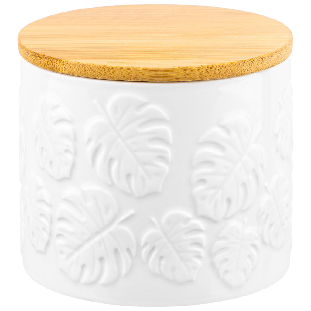 Банка д/хранения 800 мл 12*12*10,5 см "Тропики" с дер. крышк. с сил. упл.