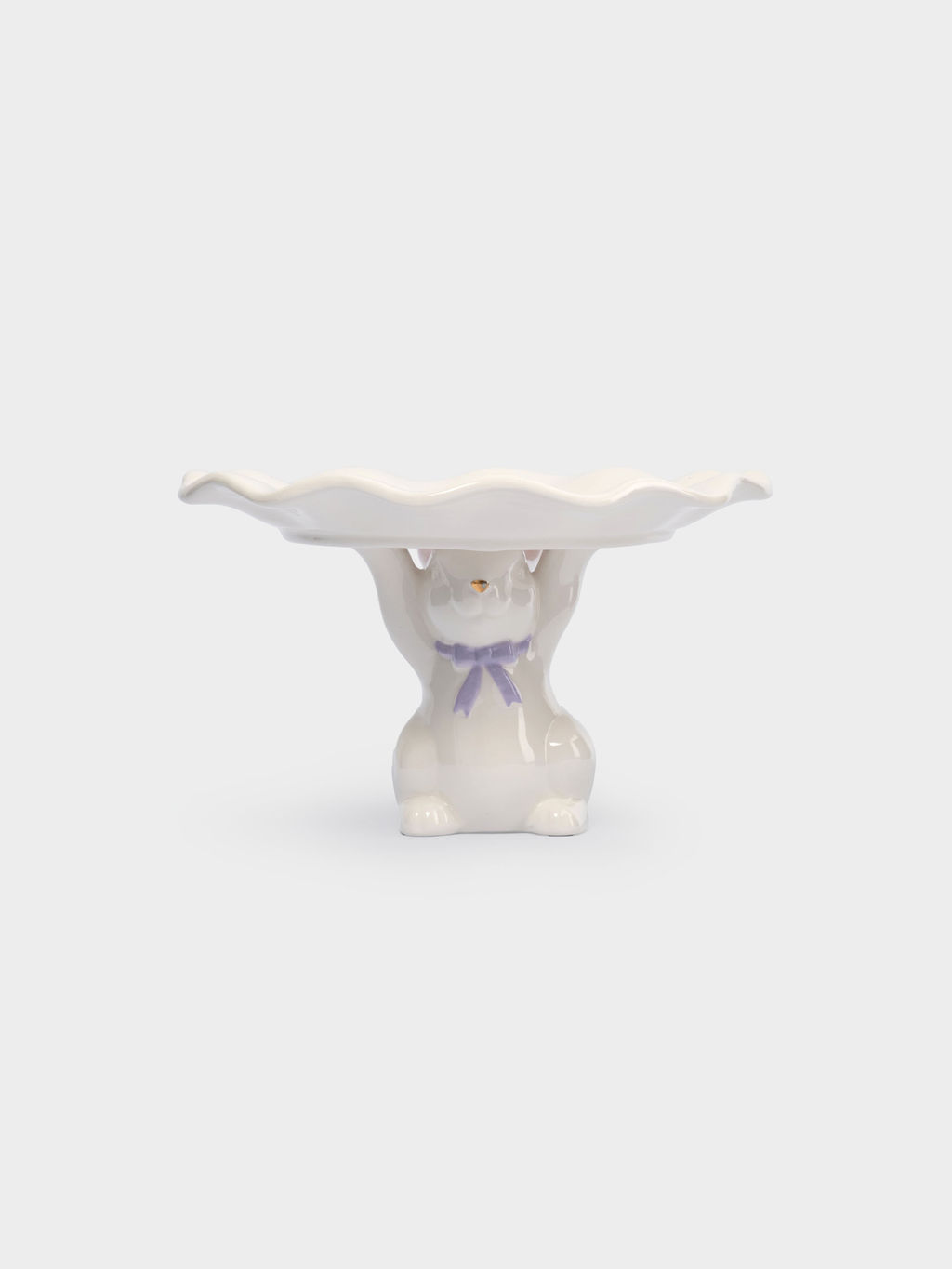 Блюдо на ножке, 19х12 см, керамика, молочно-золотистое, Кролик с бантом, White Rabbit - Anna lafarg фото 3