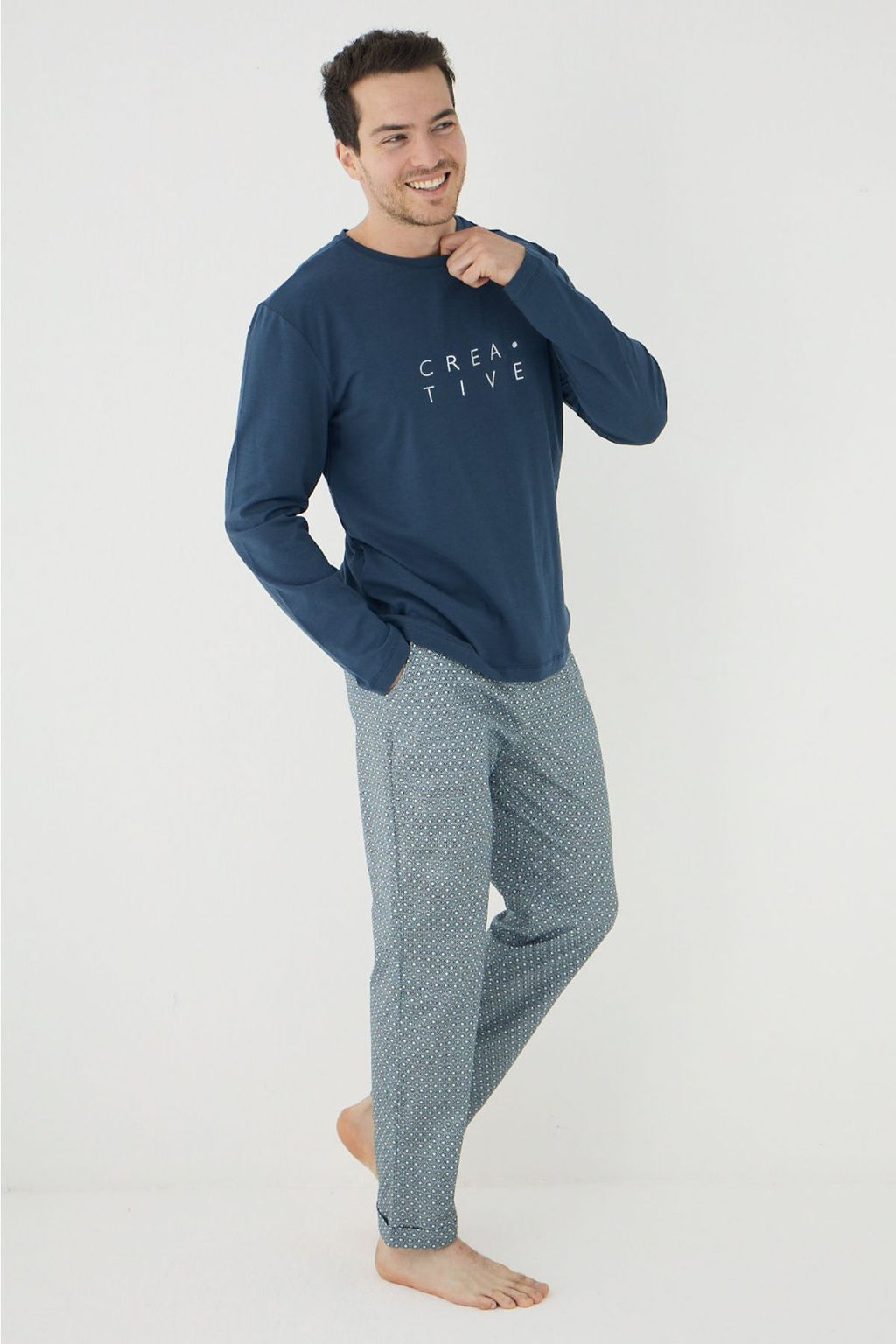 TRENDYOL MAN Petrol Orme Pijama Tak?m? TMNAW25PT00067