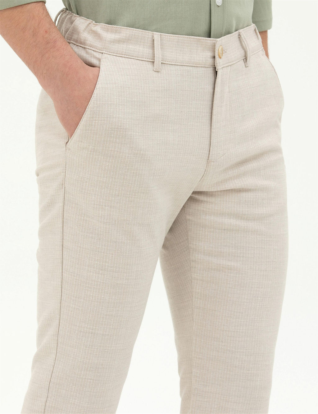 Bej Slim Fit Kanvas Pantolon